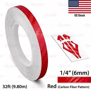 1/4" Roll Vinyl Pinstriping Pin Stripe Line Tape Sticker 6mm CARBON FIBER RED - Picture 1 of 12