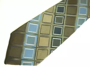 Axcess Mens Necktie Tie Brown Blue Checkered Silk 61" Long Career - Picture 1 of 4