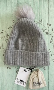 27 Meilen Rivka Kunstfell Bommel Strick Beanie Mütze Kaschmir Filament Seide Damen Einheitsgröße Neu mit Etikett - Bild 1 von 10