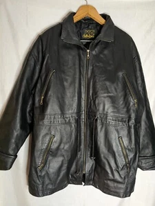 KC COLLECTION Jacket Black Leather Collared Zip Long Size 2X - Picture 1 of 24