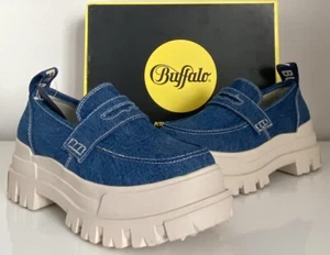 Zapatos Mocasines Buffalo Aspha Algodón Orgánico Denim Azul Talla 4,5,6,5,7 Reino Unido Vegano - Imagen 1 de 17