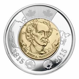 🇨🇦 Canada Toonie 2 Dollars Coin, $2 Sir John A. Macdonald's, 2015 - Picture 1 of 2