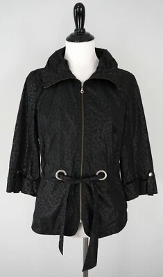 TRIBAL Black Panther Cat Print Full Zip Belted Jacket Coat Size 4 EUC - Image 1 of 4