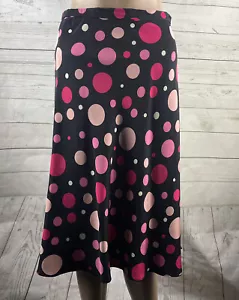 Sara Campbell Skirt Size 6 Black Pink Polka Dot Satin Knee Length Side Zipper - Picture 1 of 12
