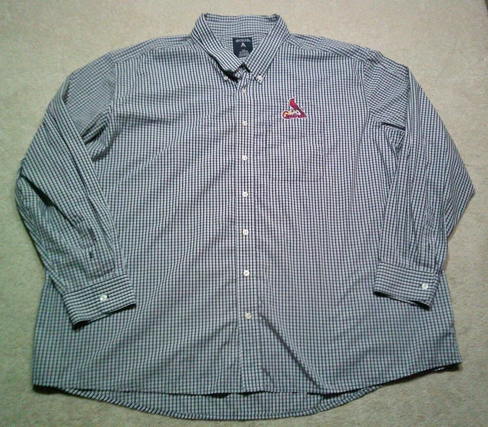 St Louis Cardinals Button Up Shirt Mens 5XL Blue Check Antigua - Image 1 of 4