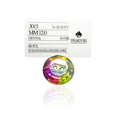 12 mm- Components-2-Hole-Crystal-Sew-On-Buttons-AB-M-f  Irresdecent - Image 1 of 4