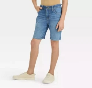 Cat & Jack Relaxed Tapered Jean Shorts size 7 - Blue/Adjustable Waist - NEW - Picture 1 of 5