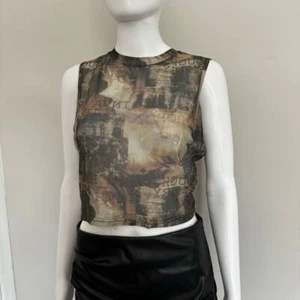 Micas Vintage-inspired Sleeveless Crop Top Abstract Print Y2K Grunge Aesthetic L - Picture 1 of 6