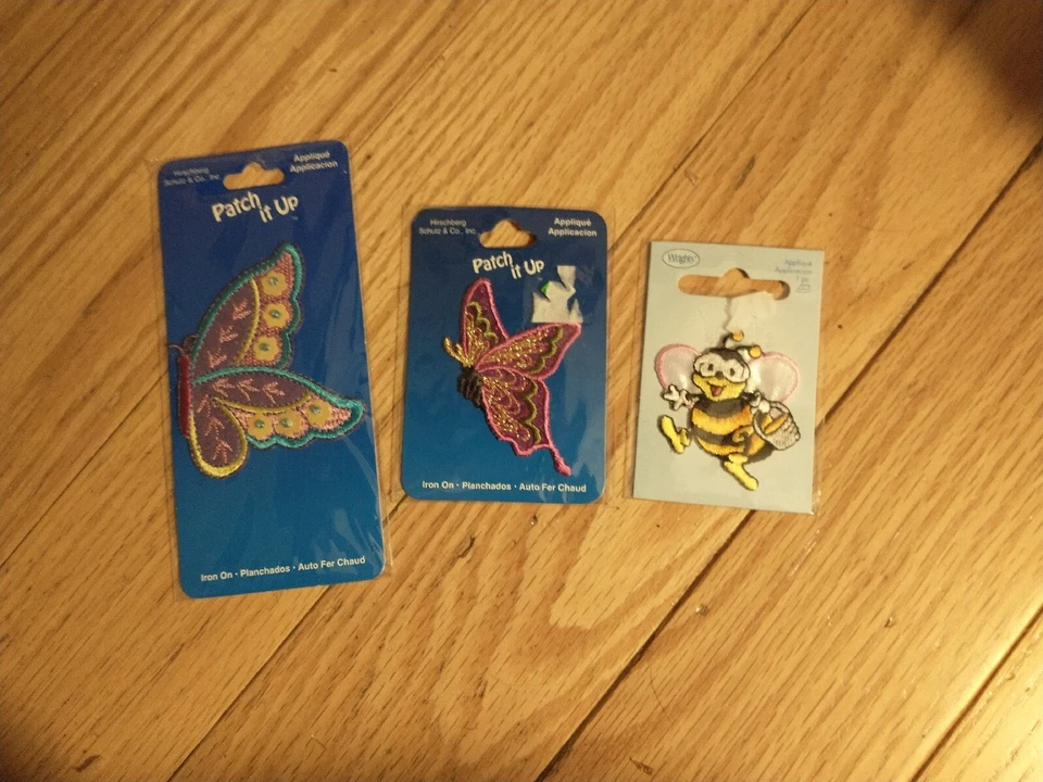 2 Butterfly 1 Bee Insect Bug Embroidery Iron On Applique Patch NEW - Image 1 of 1