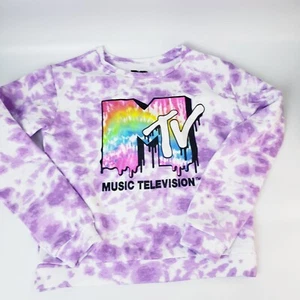 Girls' MTV Graphic Purple Tie-Dye Fleece Sweatshirt Size M 10-12 - Picture 1 of 3