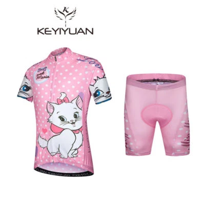 Kit Corto de Ciclismo para Niñas Rosa Bicicleta Jersey Pantalones Cortos Acolchados Ropa de Ciclismo para Niños Foto 1 de 4