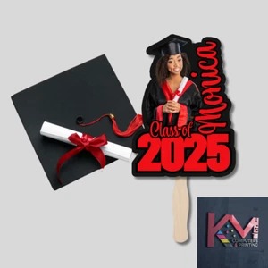 🎓Graduation Face Fans–8x10 with Stick | Personalized Party Favor | Quantity 12 - Picture 1 of 2