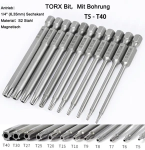 1/4" Torx Bits Schraubendreher T6 - T40 Magnetisch Bits Torx Mit Löchern Bits - Picture 1 of 8