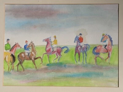 Vintage Original watercolour painting signed by RB horse racing - Image 1 of 4