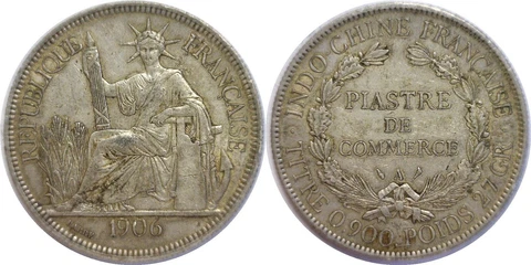 1906 A French Indo-China Piastre Silver KM# 5a.1 XF Cover