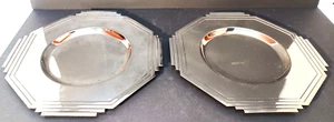 PAIR (2) LASLO FOR TOWLE ART DECO POSTMODERN SILVERPLAT MEMPHIS DESIGN CHARGERS - Picture 1 of 9