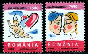 2000 Valentine's Day,Lovers,Kiss,Love,Cupid Angel Archer,Heart,Romania,5462,MNH - Picture 1 of 1