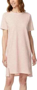 Buffalo David Bitton Striped Dress Pink White Cotton Crew Neck Women's Medium - Picture 1 of 5