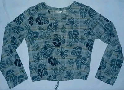 Top Tommy Bahama de seda pura para mujer talla mediana a cuadros con estampado de hojas ¡Nuevo! Foto 1 de 4