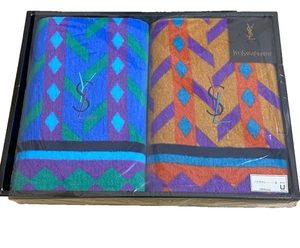 Yves Saint Laurent YSL Bath Towel Set of 2 Vintage Vtg Deadstock Not Used - Picture 1 of 4