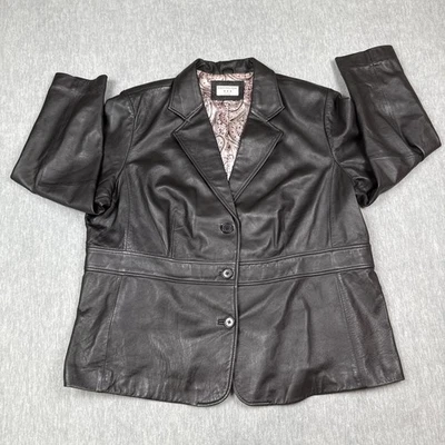 Chaqueta Blazer Covington Mujer Cuero Mujer XL Negra Cachemira Forrada Botón Delantero Foto 1 de 4