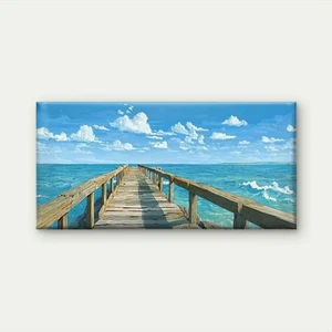 Coastal Pier Ocean View Wall Art Canvas Office Home Room Unframed 120x60cm - Bild 1 von 4