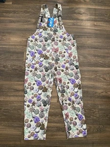 KAVU Relaxed Fit Overalls Bibs Size Small Tan Succulent Retired Pattern Hiking - Picture 1 of 10
