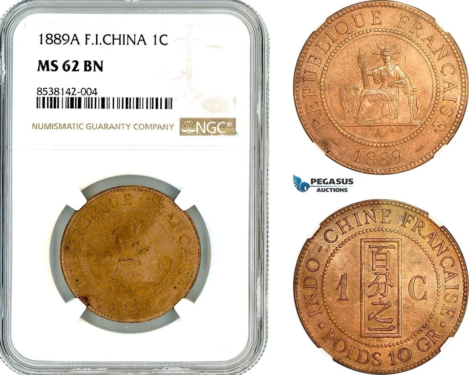 AL347, French Indo-China, 1 Centime 1889 A, Paris Mint, NGC MS62BN - Image 1 of 1
