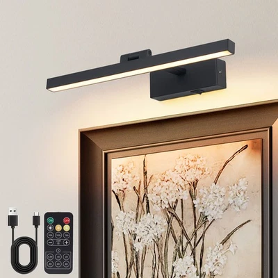 16" LED Black Picture Light 3 CCT Wall Sconce Battery Operated 5000mAh w Remote - Image 1 of 4