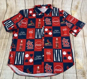 St Louis Cardinals Baseball AOP Colorblock Button Shirt Coca-Cola SGA Size XL - Picture 1 of 6