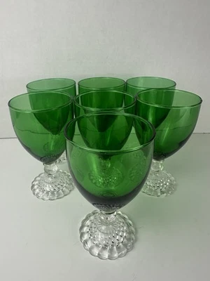 Anchor Hocking Glass Bubble Foot Forest Green Water Goblet Stem 8 Oz 4.75" H - Image 1 of 4