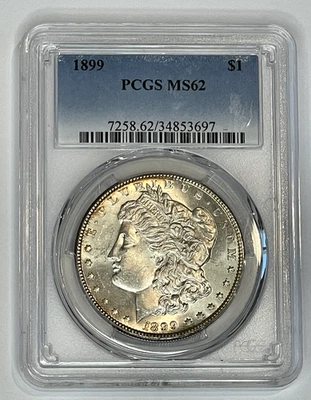 1899 Morgan Silver Dollar $1 PCGS MS62 ~ Beautiful Coin ~  Free Shipping - Image 1 of 2