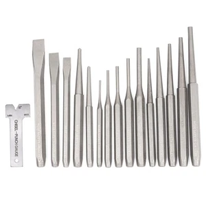 02626A Set di Punzoni e Scalpelli | 16 Pezzi | Scalpelli a Freddo, Conici, Spilli e Centro Pu... - Foto 1 di 5