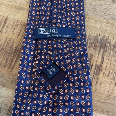 Gravata Polo por Ralph Lauren feita à mão 🇺🇸 etiqueta azul seda 56” x 4” paisley - Imagem 1 de 4