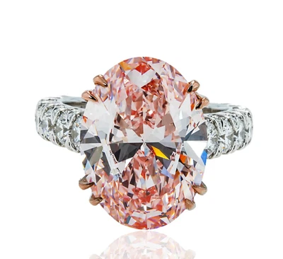 5CT Oval Cut Lab Grown Vivid Pink Ring For Engagement Gift 18k Two Tone Gold - Image 1 of 4