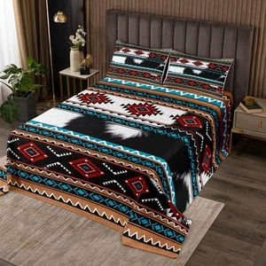 Set biancheria da letto trapuntata Highland stampa pelliccia di mucca queen size, tribale azteco boho africano... - Foto 1 di 4