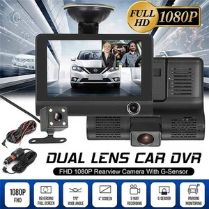 3 Lens Car Dash Cam 1080P FHD DVR Car Driving Recorder 4" LCD Screen 170° Angle - Bild 1 von 12