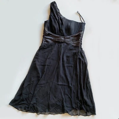 Vestido de cóctel vintage Robbie Bee 100 % seda con un hombro negro talla 12 Foto 1 de 4
