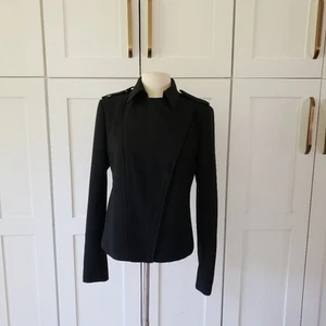 Ann Taylor Wool Jacket Womens 4 Black Asymmetrical Zip Structured Blazer Coat - Picture 1 of 10
