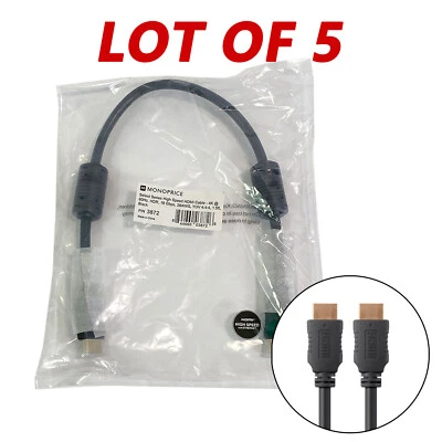 LOT OF 5 Monoprice Select Series 3872 High Speed HDMI Cable 1.5ft 18Gbps Black  - Image 1 of 4