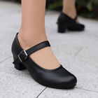 Women Retro Ankle Strap Round Toe Chunky Heels Pumps Buckle Mary Jane Shoes 4-13