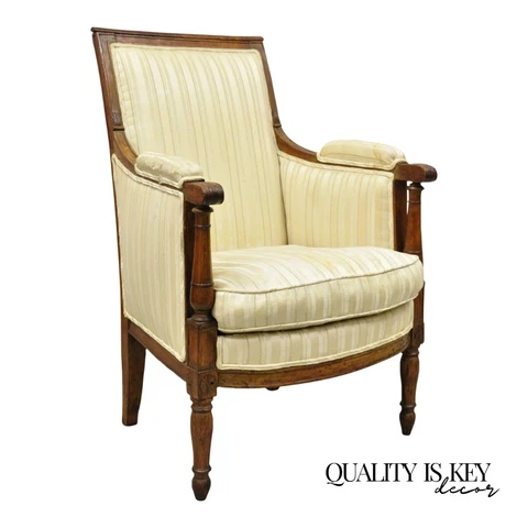 19th C. French Louis XVI Neoclassical Style Walnut Bergere Club Lounge Arm Chair Cover