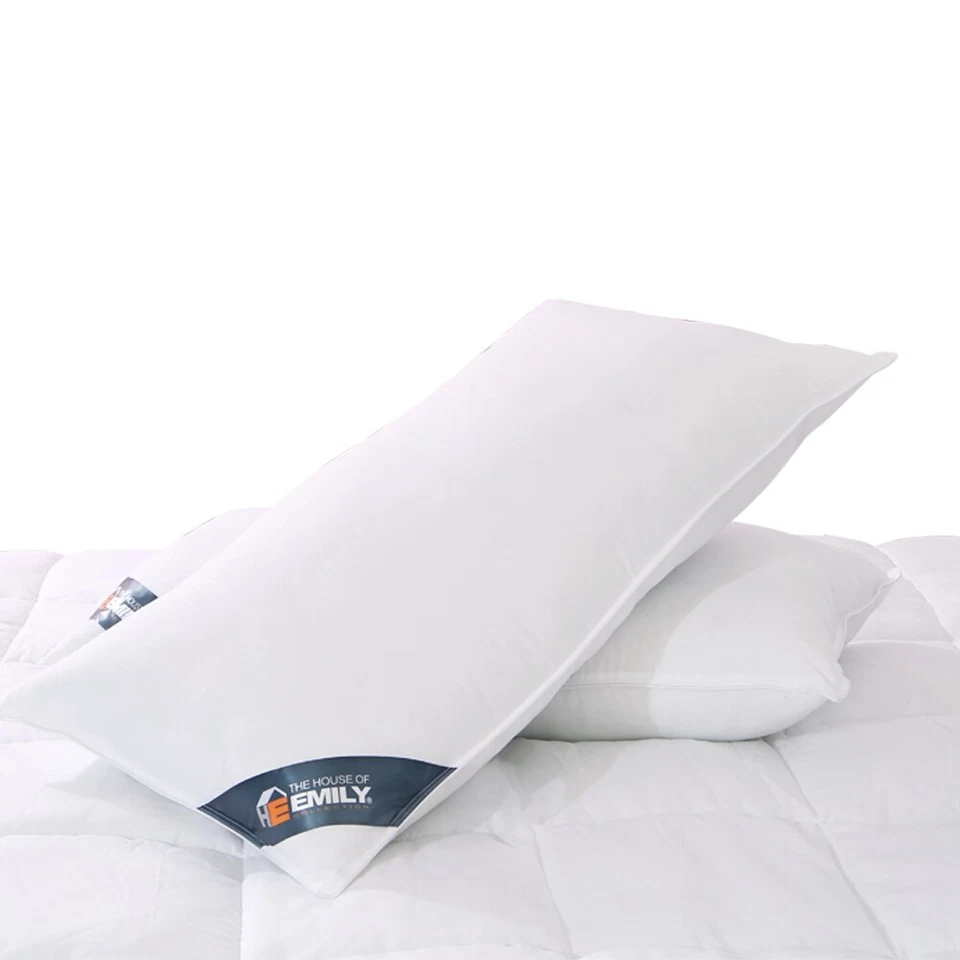 Pack of 2 Super King Size Goose Feather & Down Pillows Super King Cotton Cover - Image 1 of 4