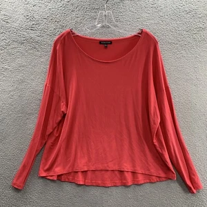 Eileen Fisher Women’s Coral Red Dolman-Sleeve Scoop Neck Tunic Top Blouse Size L - Picture 1 of 10