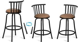 Swivel Bar Stool with Backrest Set of 3, 24/29 Inch Metal Bar Chair with Faux Su - Picture 1 of 8