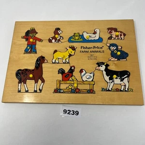 1973 Fisher Price Vintage Farm Animals Wooden Puzzle - 9 Wood Pieces for Ages 2+ - Picture 1 of 11