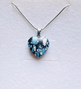 Stunning Turquoise White Black Imperial Jasper Heart Pendant 925 Silver Chain - Picture 1 of 1