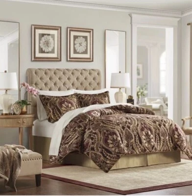 Croscill Home Julius Red Gold Jacquard Queen Comforter Set 4pc New - Image 1 of 4