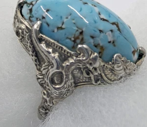 Antiker viktorianischer Greif Greif Sterlingsilber Drachen Ei Kunst Glas Ring - Bild 1 von 10