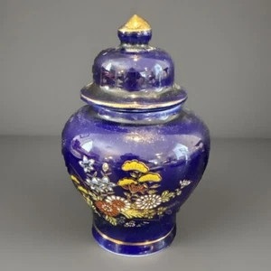 Vintage Kutani Japanese Mini Ginger Jar W/Lid Cobalt Blue Gold Trim Porcelain 5” - Picture 1 of 8